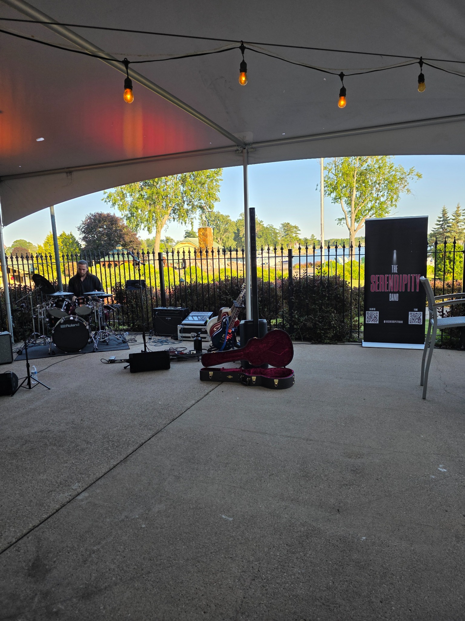 Outdoor stage setup for The Serendipity Band